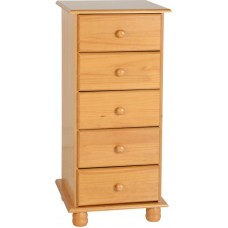 Sol 5 Drawer Narrow Chest in Antique Pine